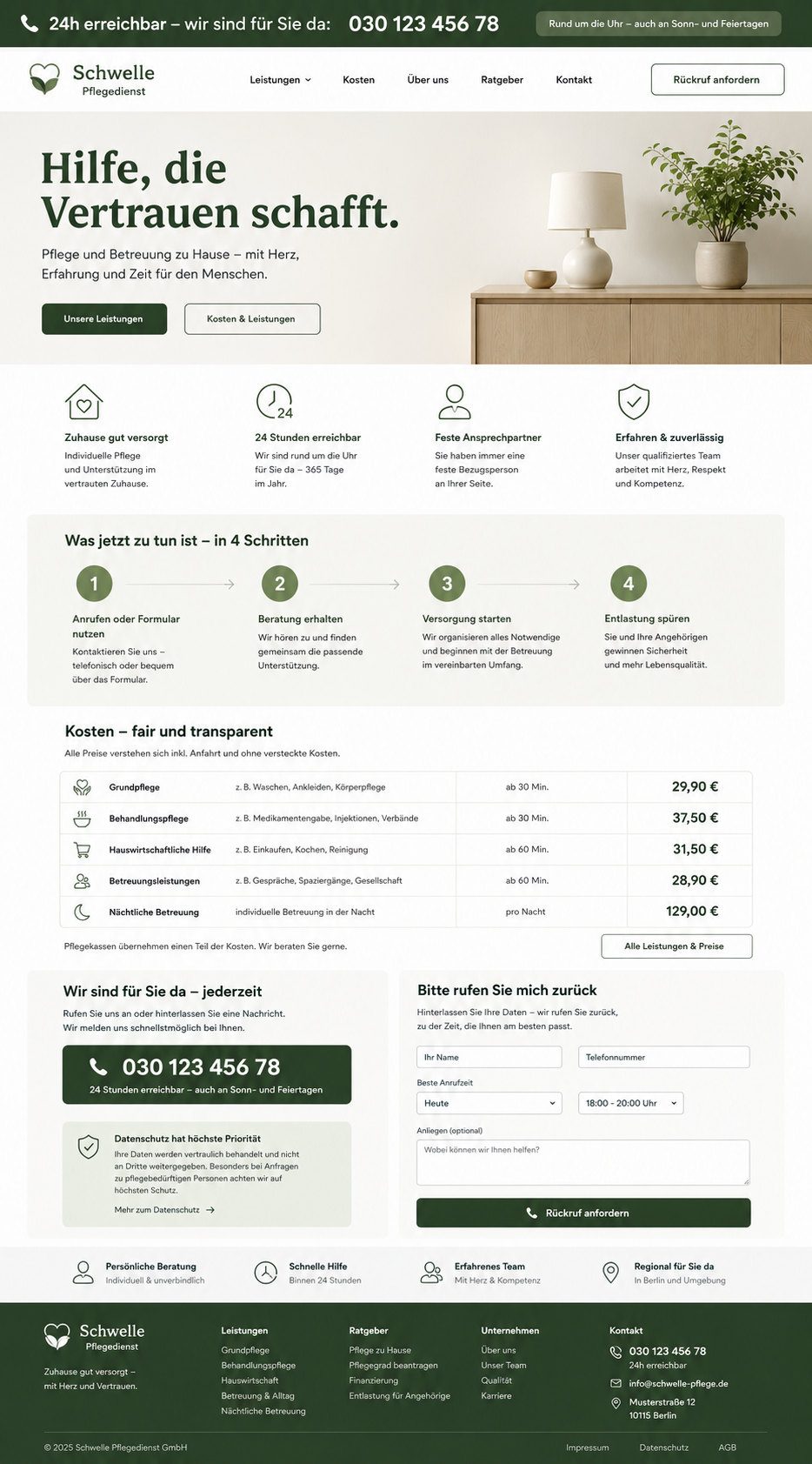 Komplette Startseite der Designvorlage „Schwelle“