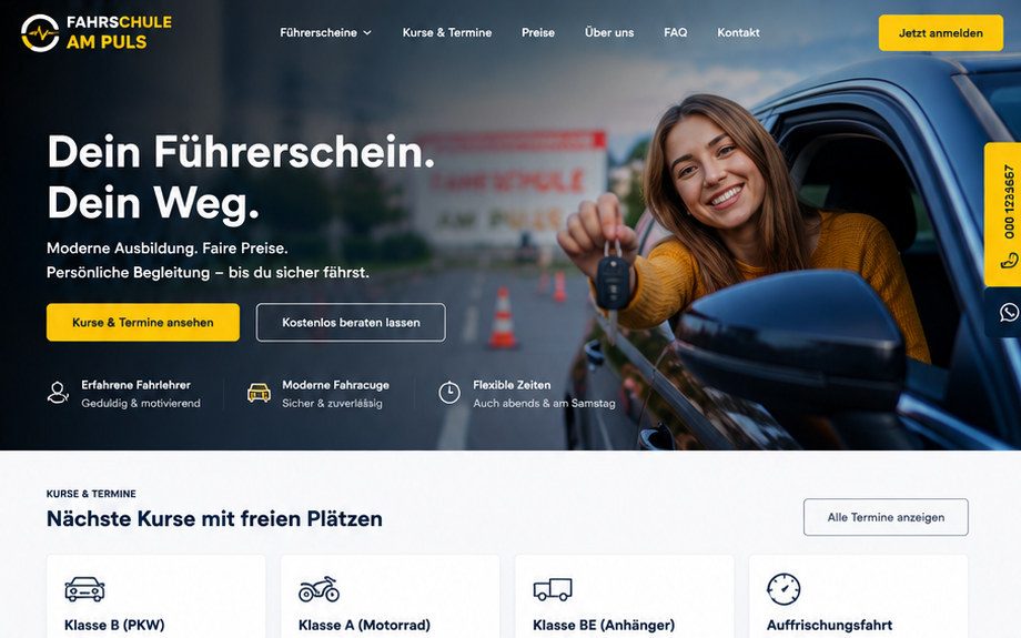 Startseite der Vorlage „Tafel“, oberer Ausschnitt