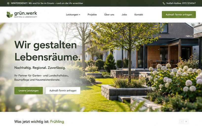 Startseite der Vorlage „Grün“, oberer Ausschnitt