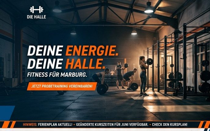 Startseite der Vorlage „Halle“, oberer Ausschnitt