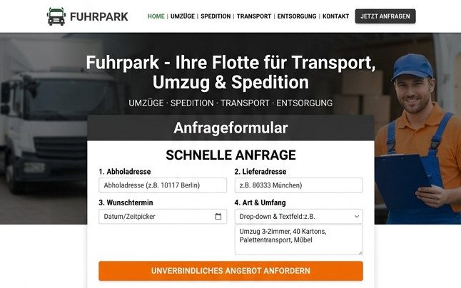 Startseite der Vorlage „Fuhrpark“, oberer Ausschnitt