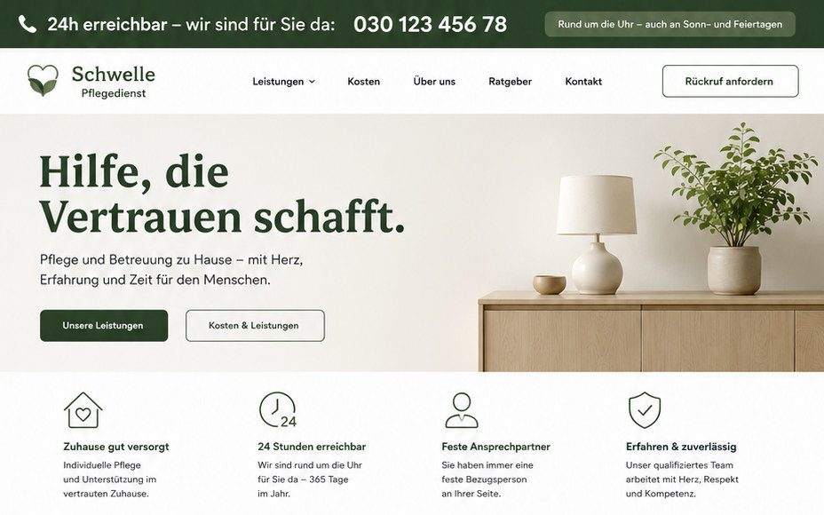 Startseite der Vorlage „Schwelle“, oberer Ausschnitt