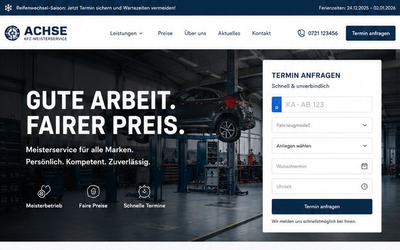 Startseite der Vorlage „Achse“, oberer Ausschnitt